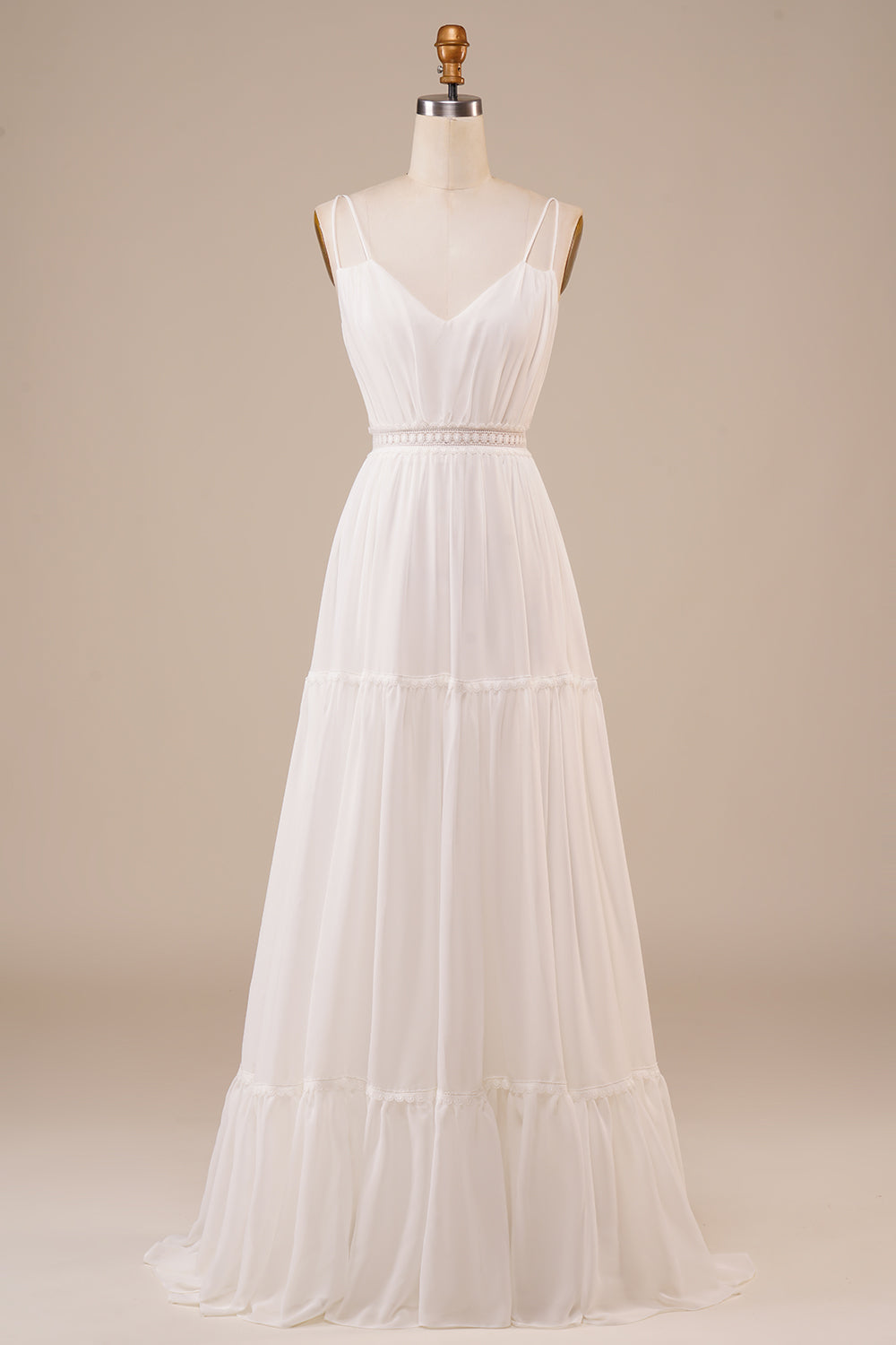 Ivory A Line Spaghetti Straps Long Wedding Dress