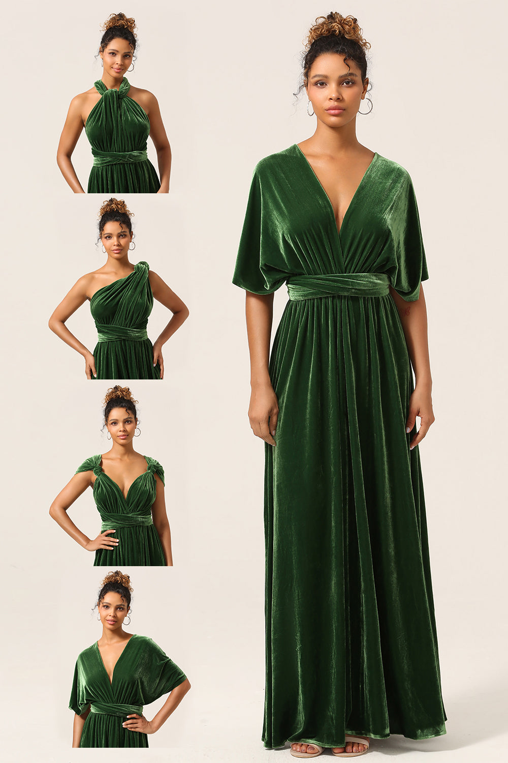 Dark Green Convertible Wear Velvet Long Bridesmaid Dress