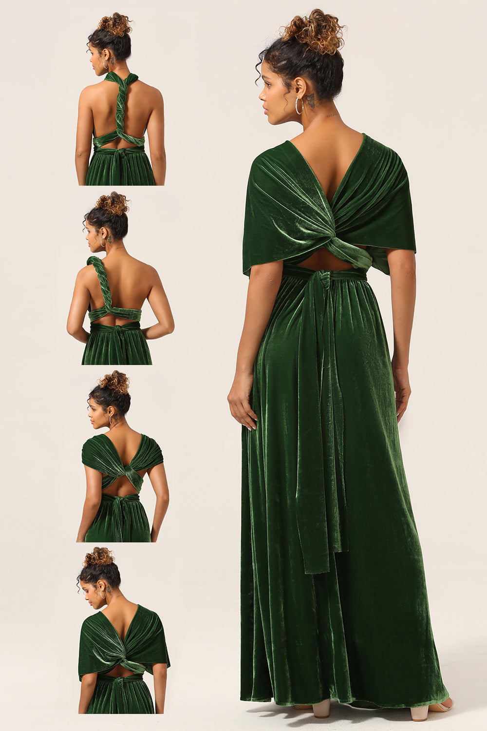 Dark Green Convertible Wear Velvet Long Bridesmaid Dress