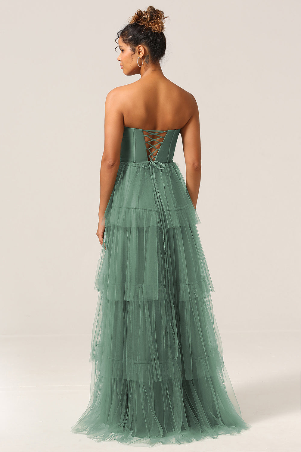 Eucalyptus A Line Spaghetti Straps Floor Length Tulle Bridesmaid Dress