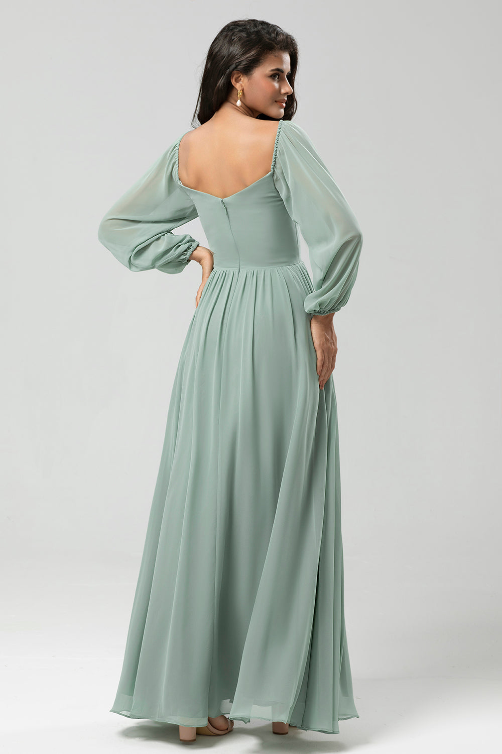 Matcha A Line Off The Shoulder Chiffon Bridesmaid Dress with Slit