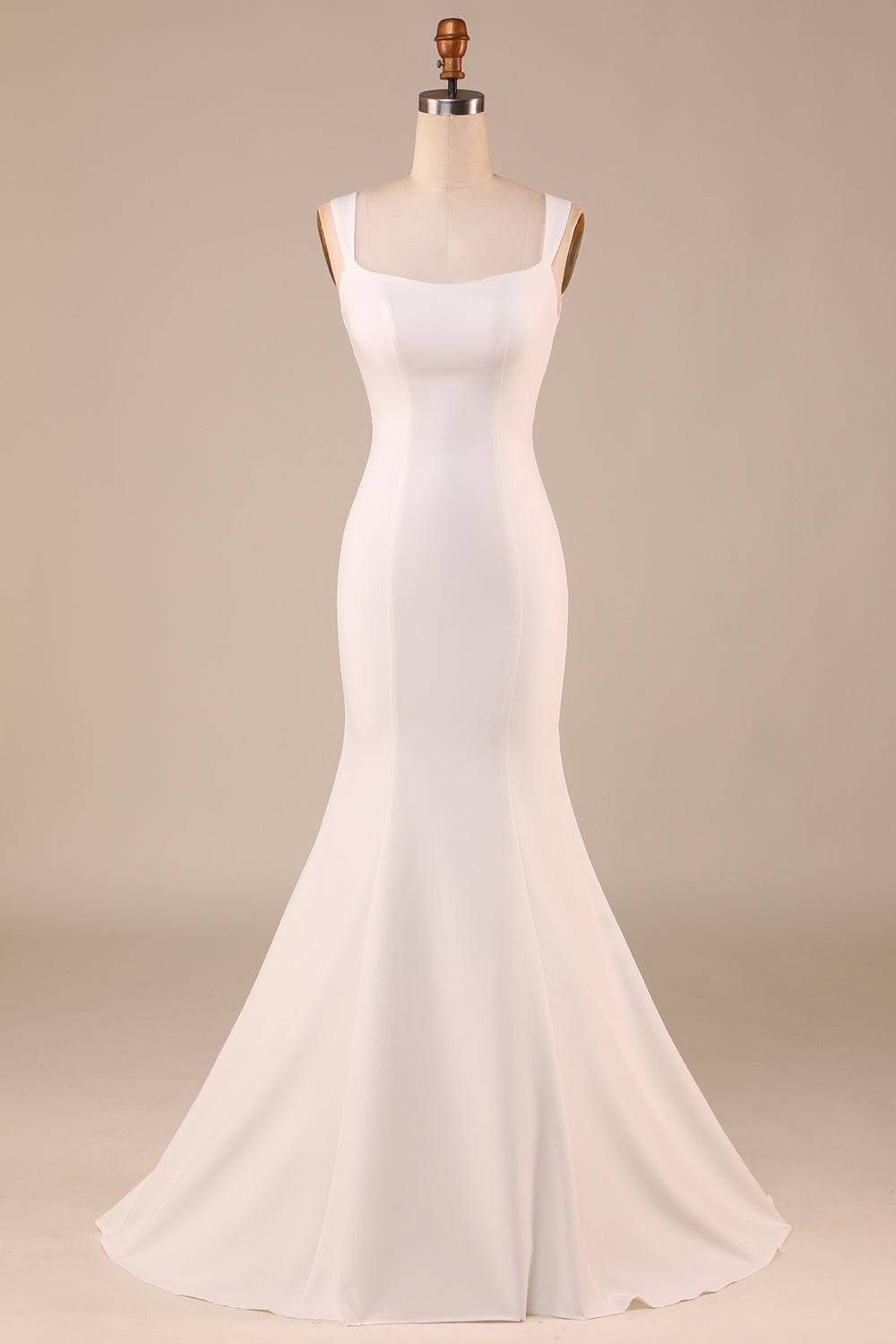 Ivory Mermaid Square Neck Sweep Train Wedding Dress