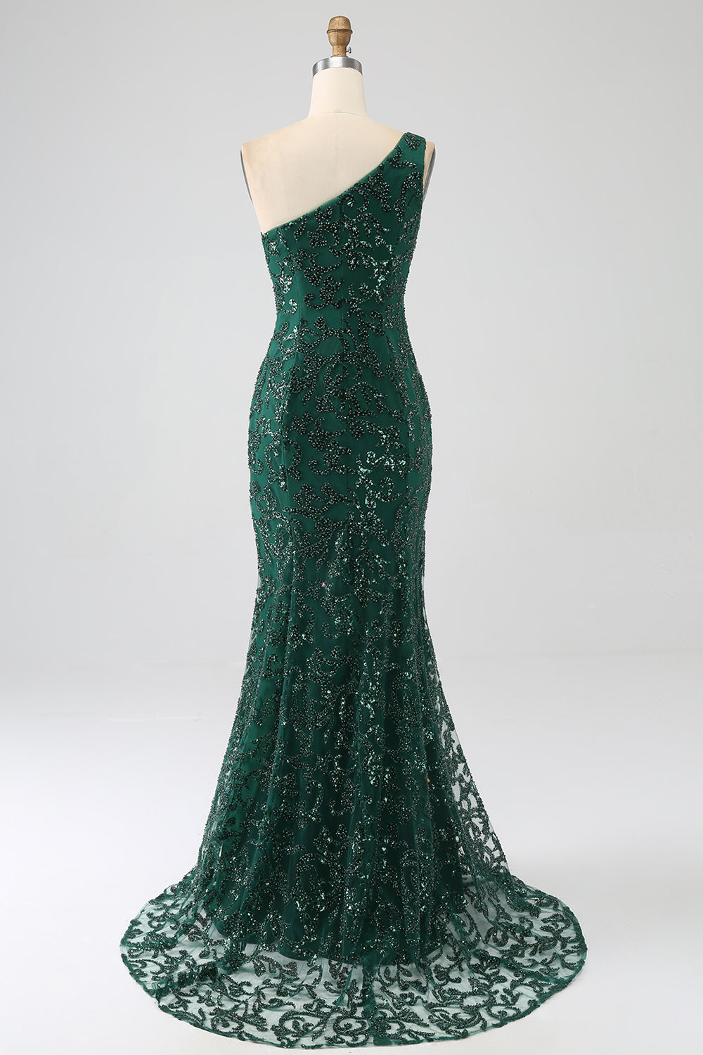 Sparkly Dark Green Mermaid One Shoulder Sequin Prom Dress with Slit