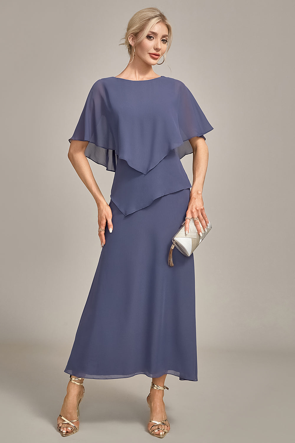 Stormy Sheath Scoop Tea-Length Chiffon Mother of the Bride Dress