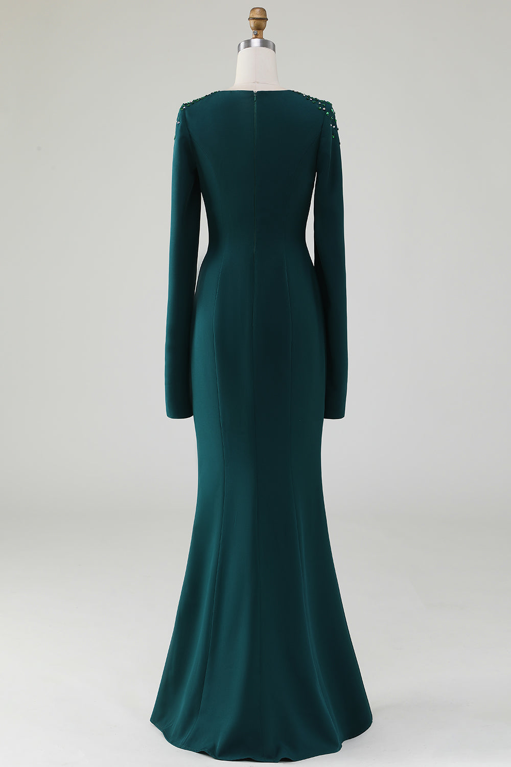 Dark Green Mermaid Round Neck Mother Of Bride Dress With Beaded Cape Sleeves