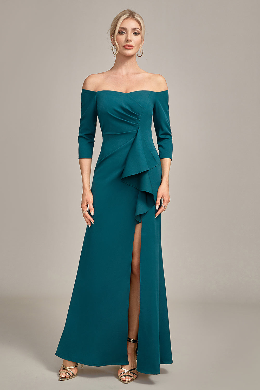 Mermaid Dark Green Off The Shoulder Cascading Ruffled Mother Of The Bride Dress