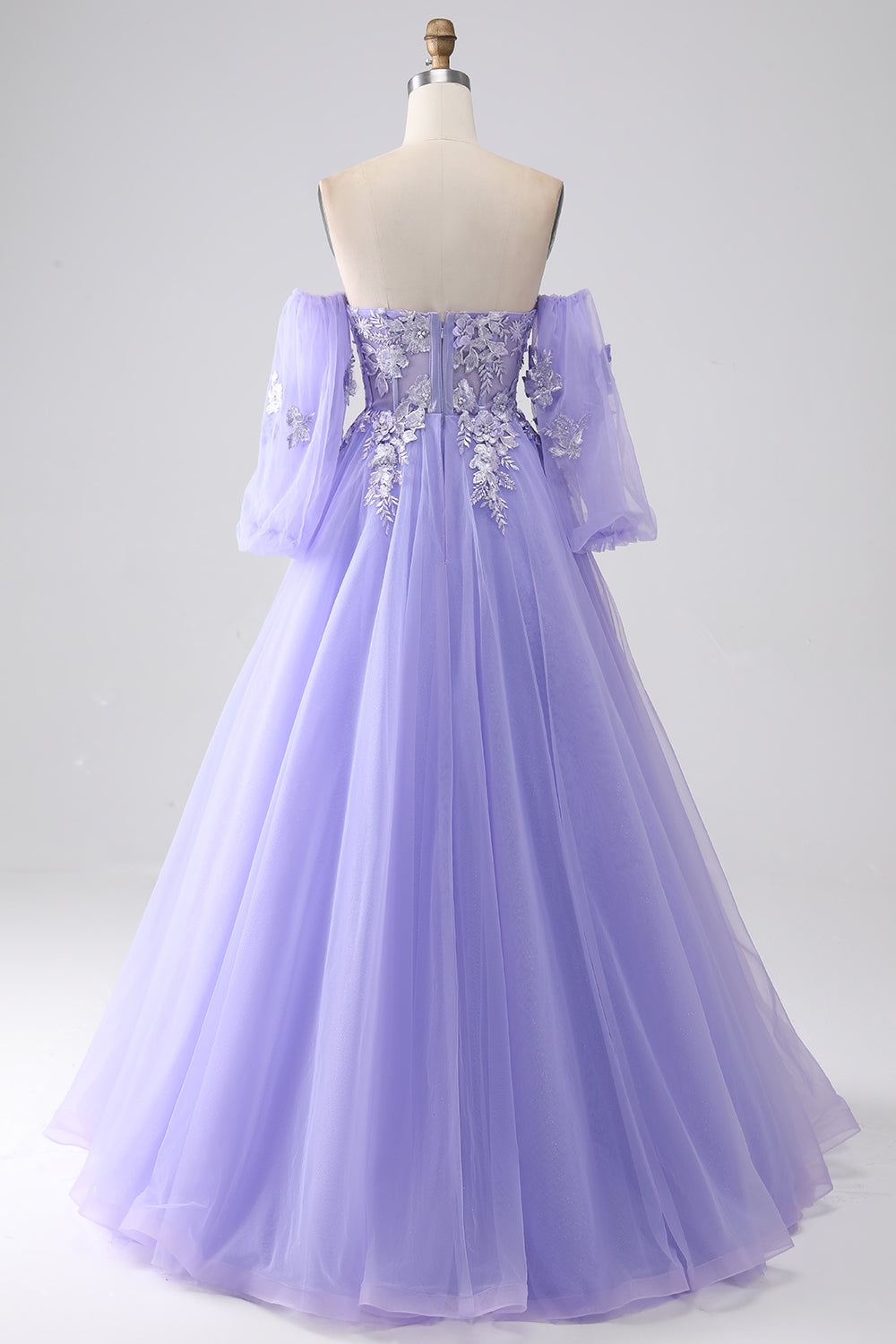 Lavender A Line Sweetheart Off The Shoulder Corset Prom Dress with Appliques