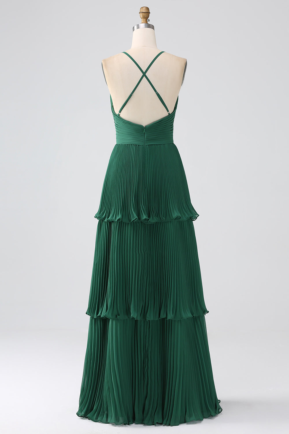 Dark Green A-Line Tiered Floor Length Chiffon Bridesmaid Dress