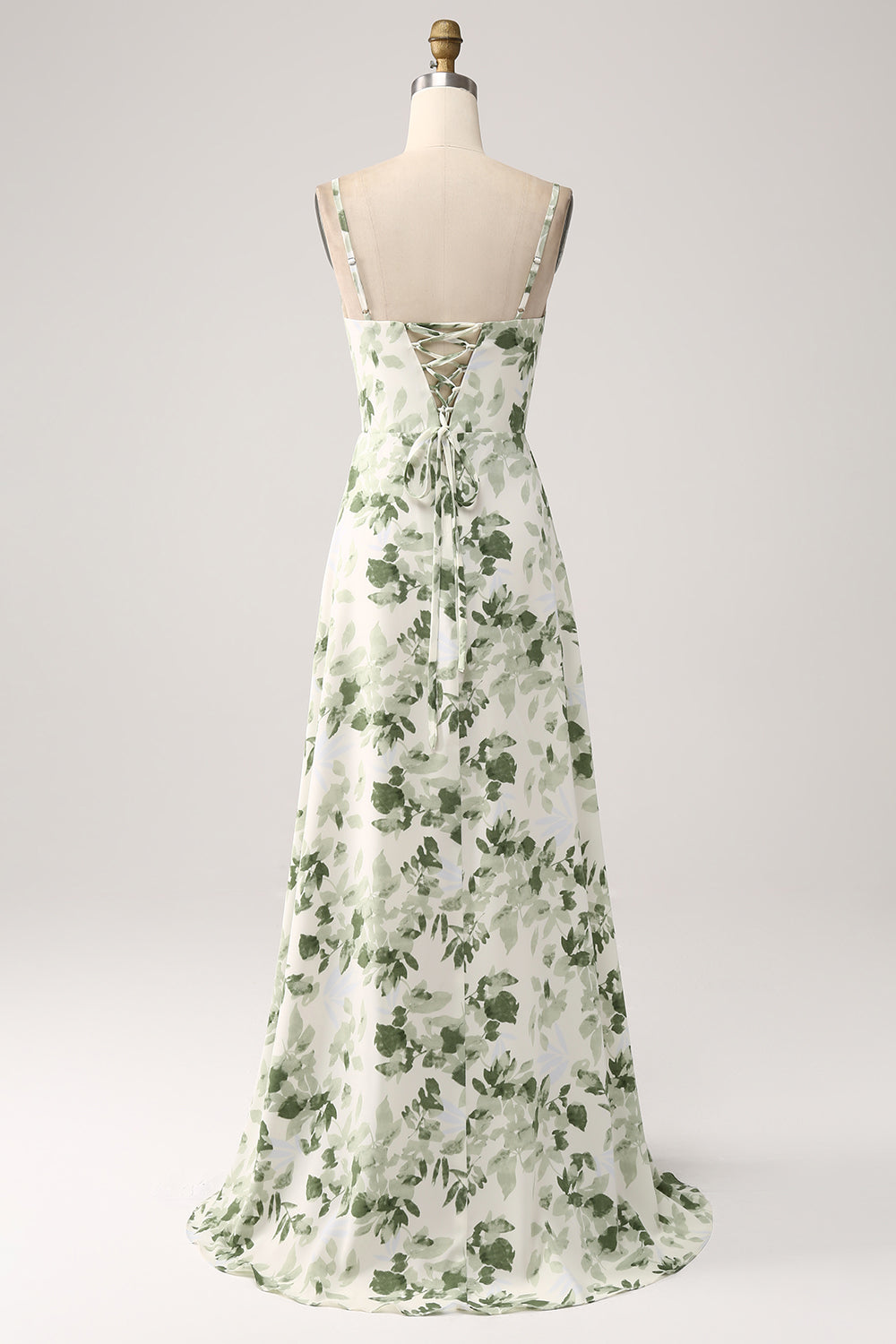 A-Line Cowl Neck Printed Long Green Bridesmaid Dress With Slit