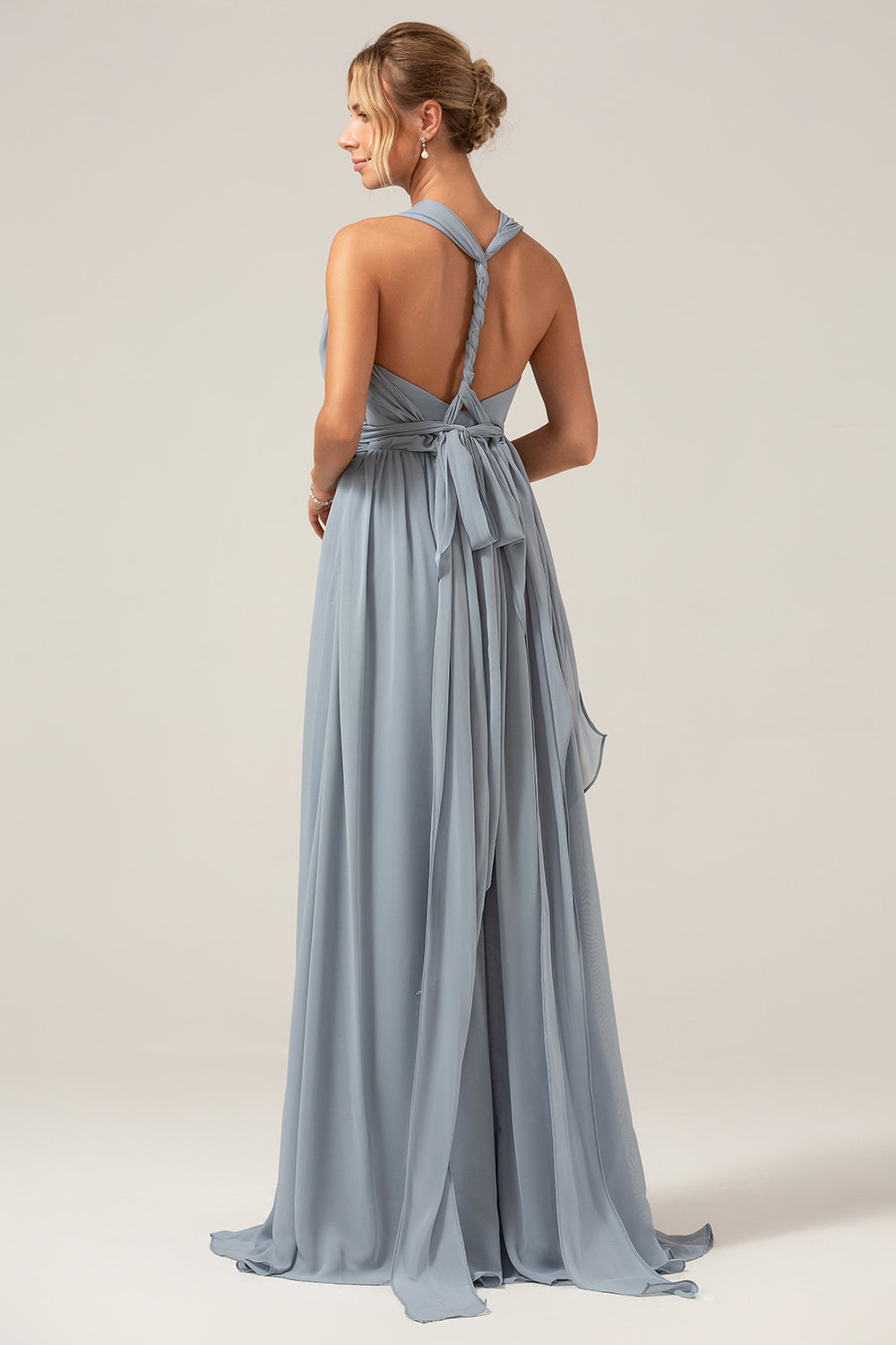 Dusty Blue A Line Chiffon Convertible Maternity Bridesmaid Dress