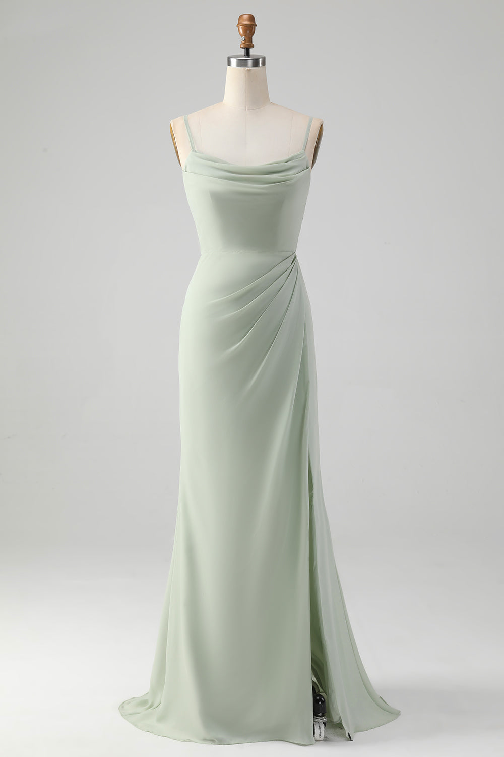 Matcha Sheath Spaghetti Straps Floor Length Chiffon Bridesmaid Dress