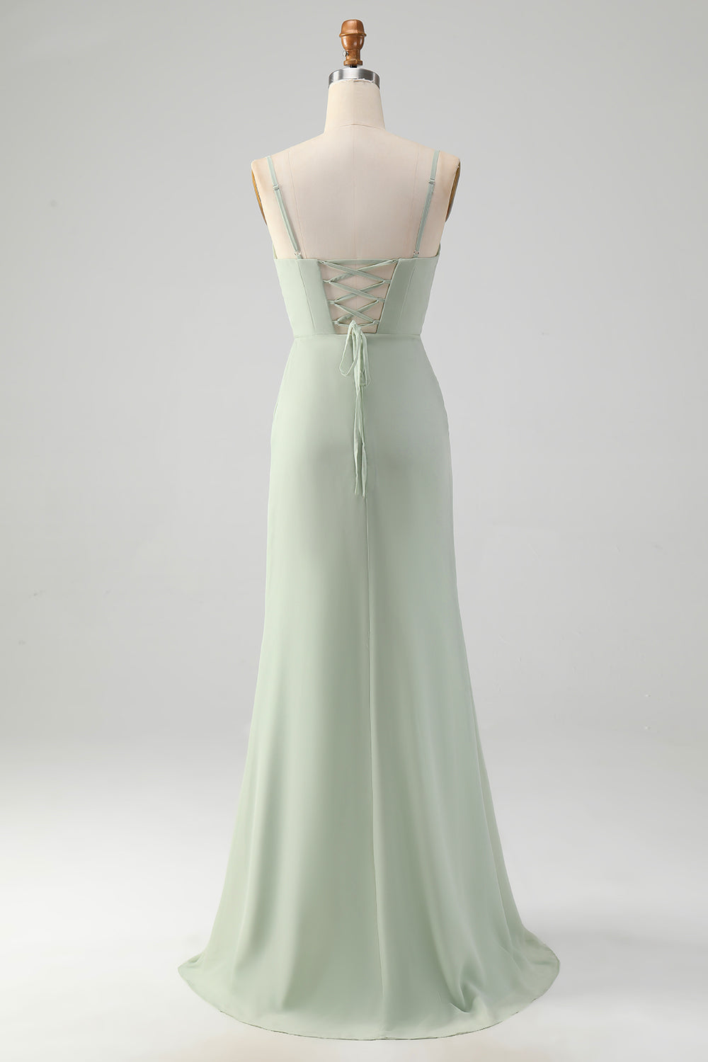 Matcha Sheath Spaghetti Straps Floor Length Chiffon Bridesmaid Dress