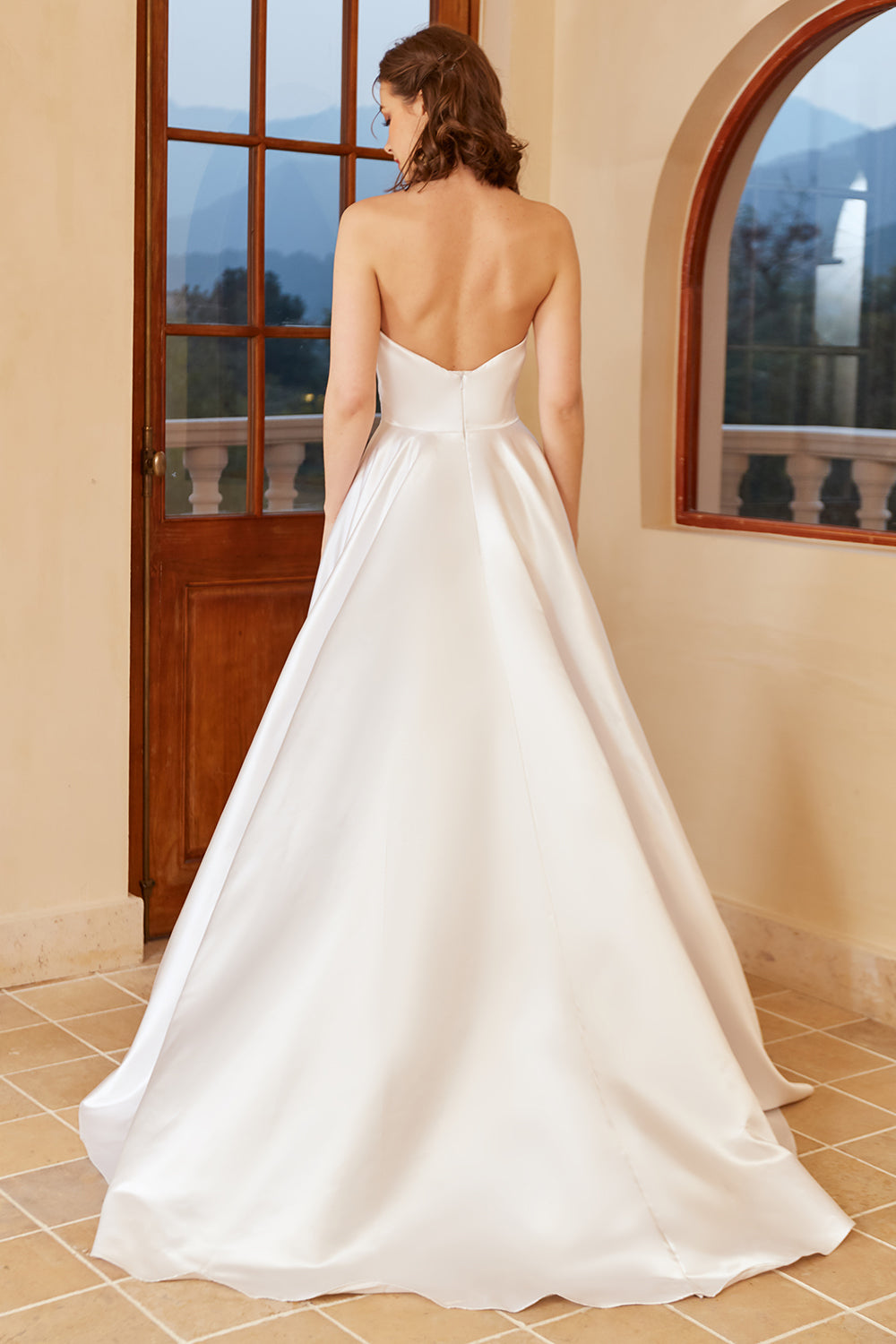 White A Line Sweetheart Satin Floor-Length Wedding Dress with Slit