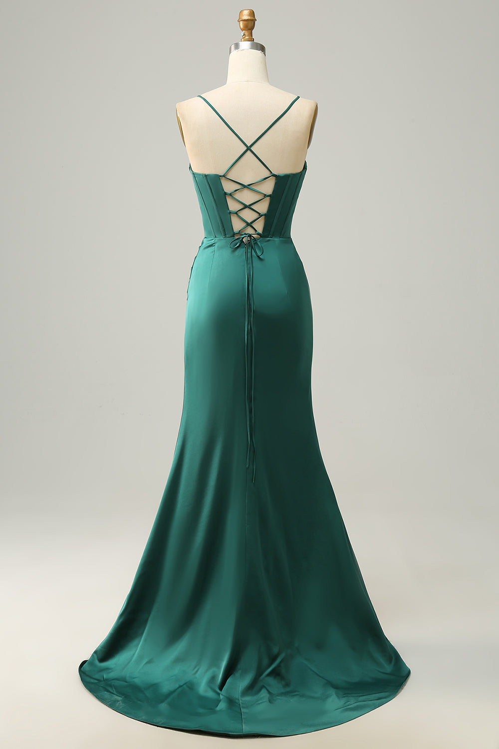 Dark Green Mermaid Spaghetti Straps Floor-Length Prom Dress with Slit