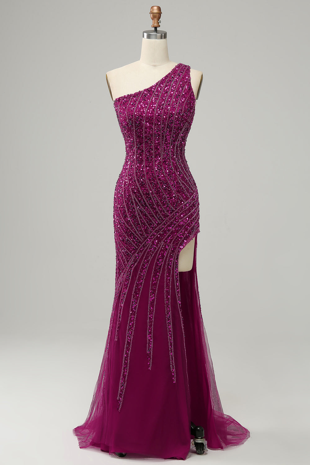 Mermaid One Shoulder Sequins Prom Dress with Slit