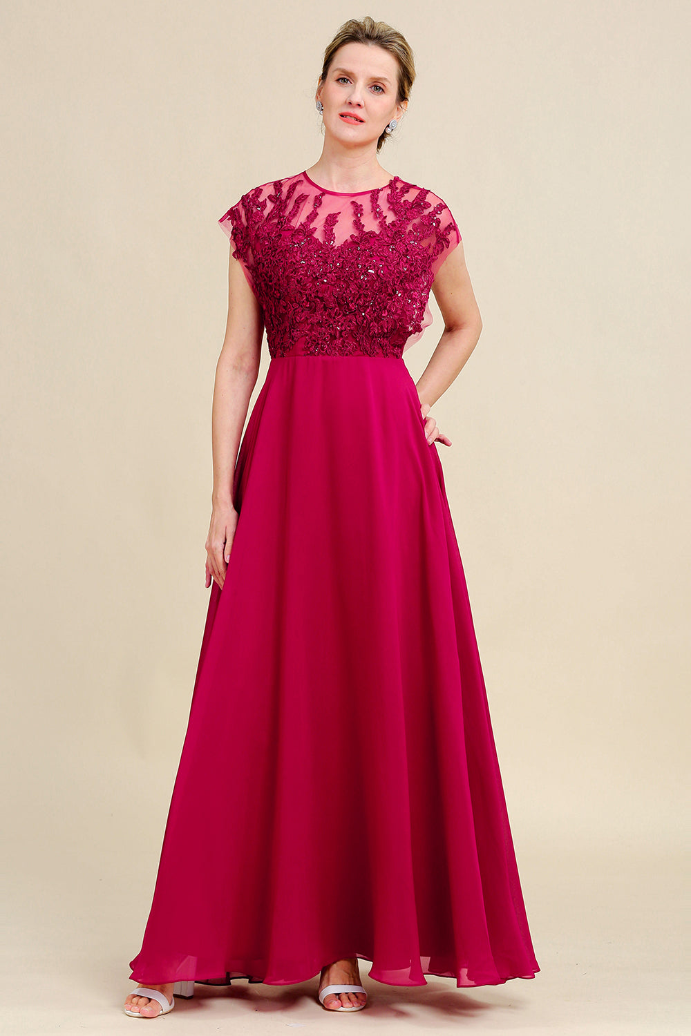 Burgundy A Line Beading Appliques Mother Of Bride Dress