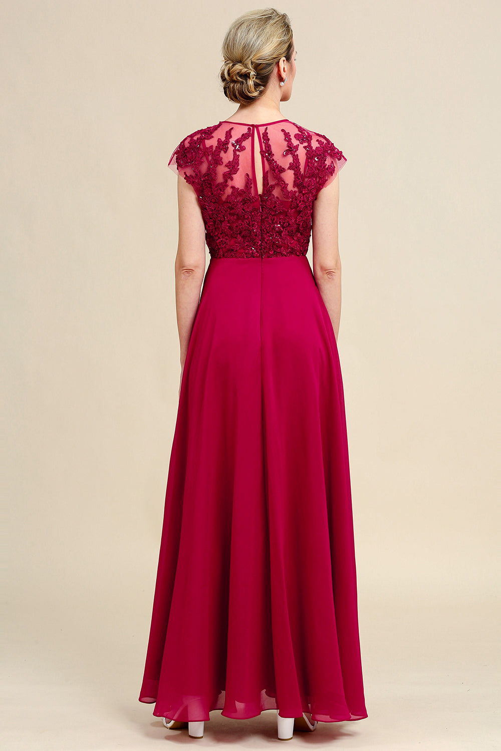 Burgundy A Line Beading Appliques Mother Of Bride Dress