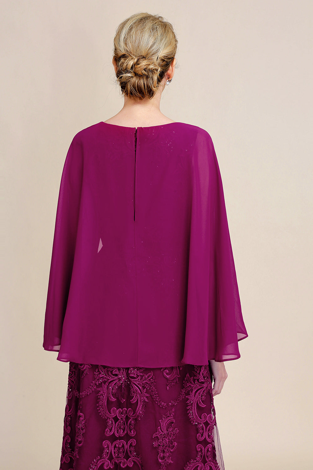 Burgundy V Neck Beaded Batwing Sleeves Mother of the Bride Dress