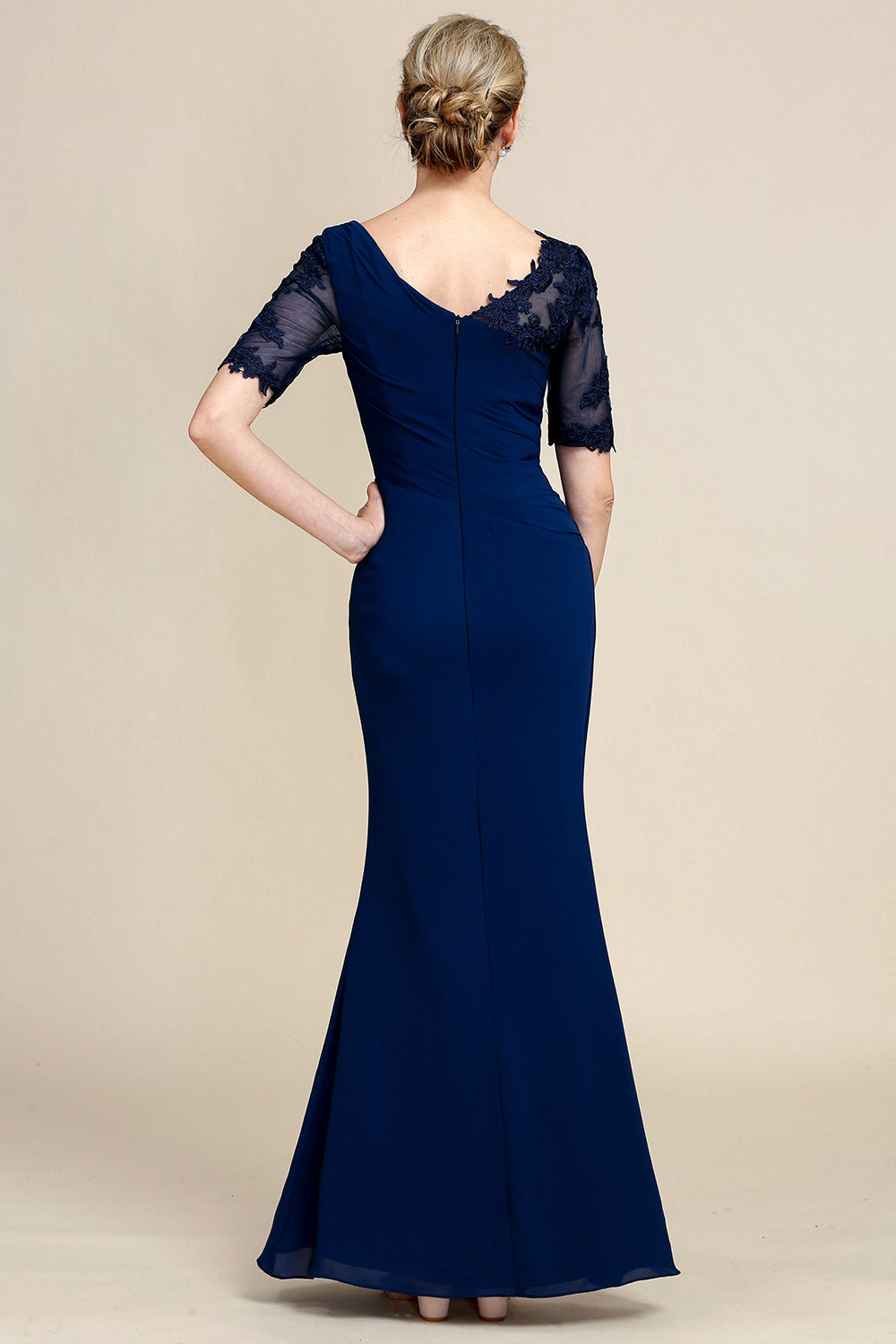 Navy Sheath Floor Length Mother of Bride Dress with Appliques