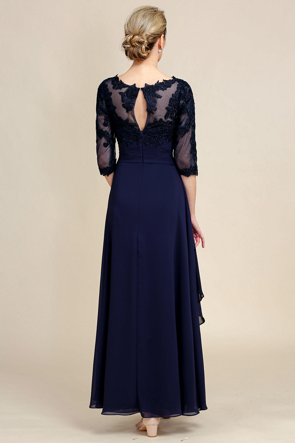 Asymmetrical Appliques Long Mother of Bride Dress with Half Sleeves