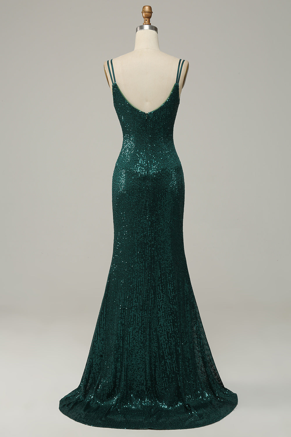 Dark Green Mermaid Sequined Spaghetti Straps Prom Dress With Slit