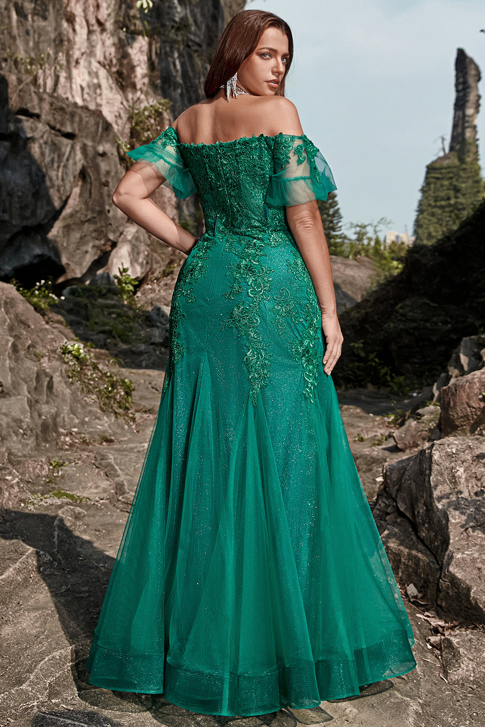 Dark Green Mermaid Off the Shoulder Plus Size Dress with Appliques