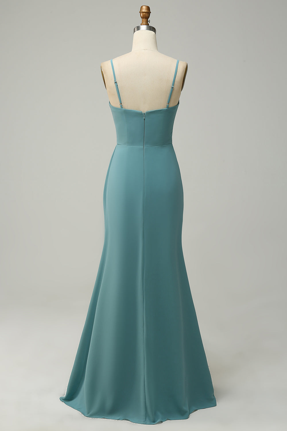 Green A Line Spaghetti Straps Long Chiffon Bridesmaid Dress with Slit