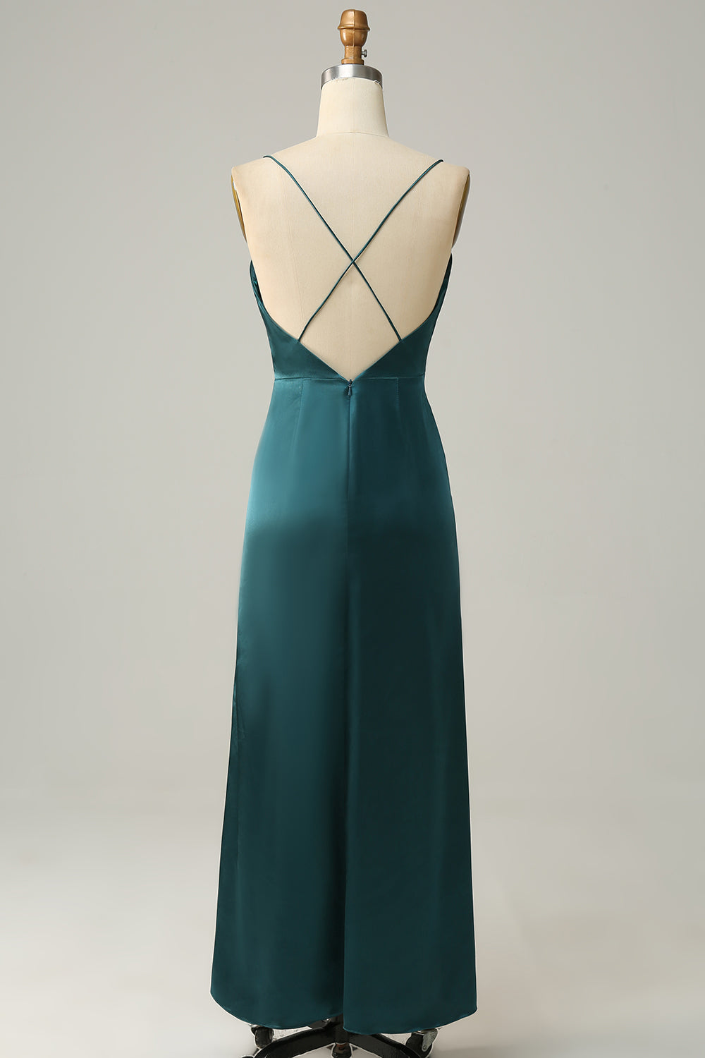 Dark Green A Line Spaghetti Straps Plus Size Bridesmaid Dress with Open Back