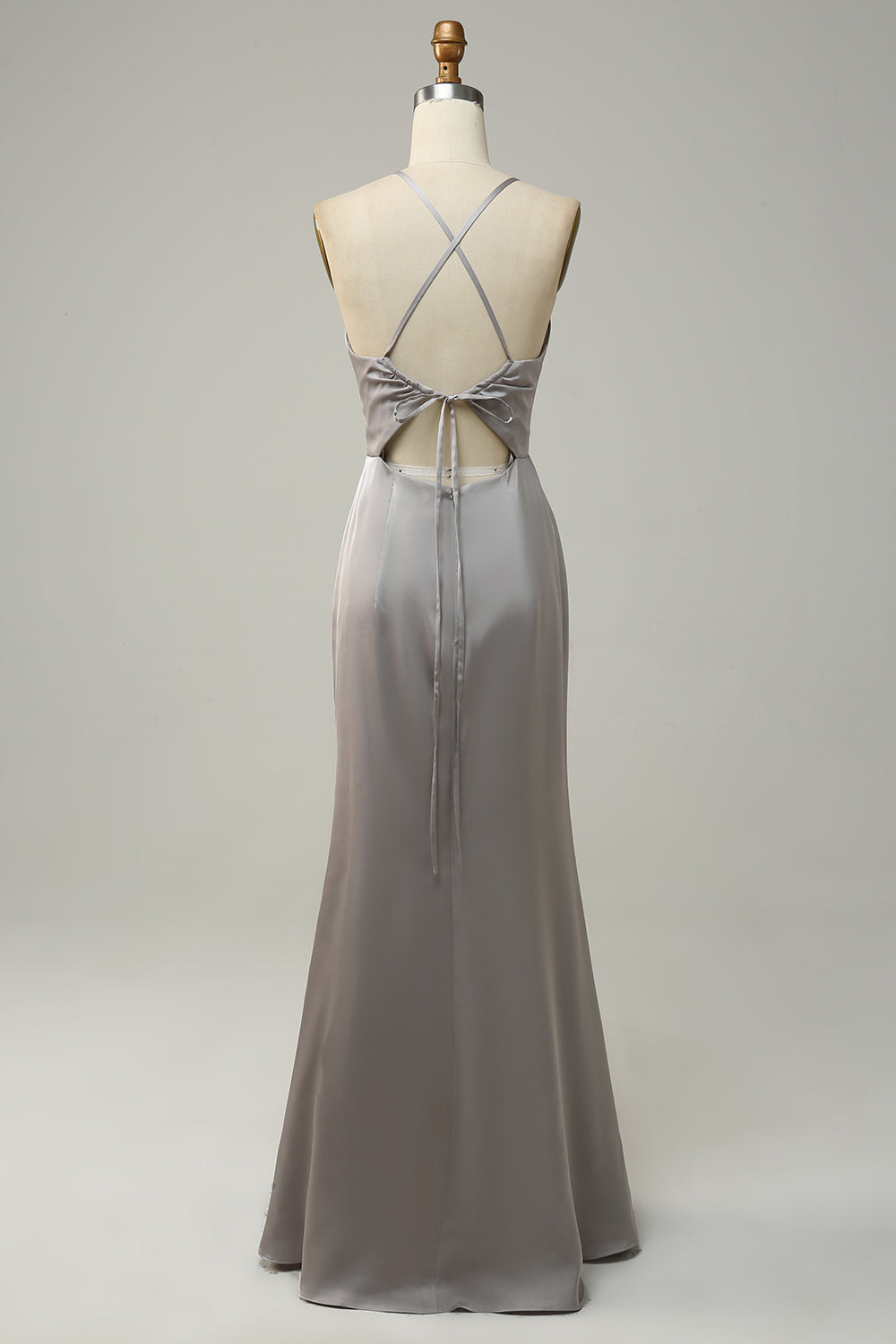 Grey Sheath Spaghetti Straps Bright Satin Bridesmaid Dress