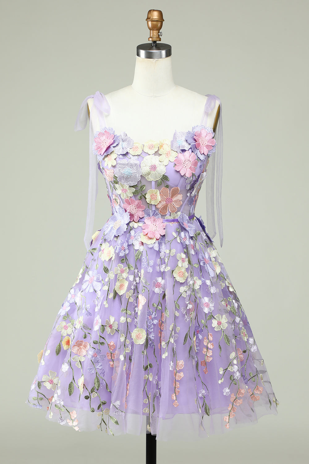 Purple A Line Spaghetti Straps Corset Homecoming Dress with 3D Flowers