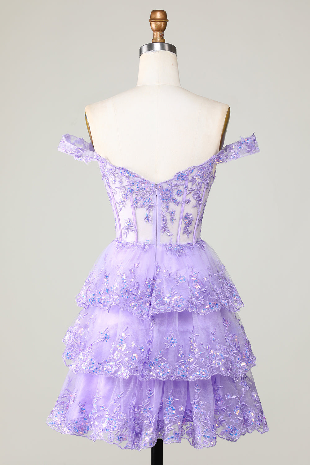 Princess A Line Corset Tiered Purple Short Homecoming Dress with Lace