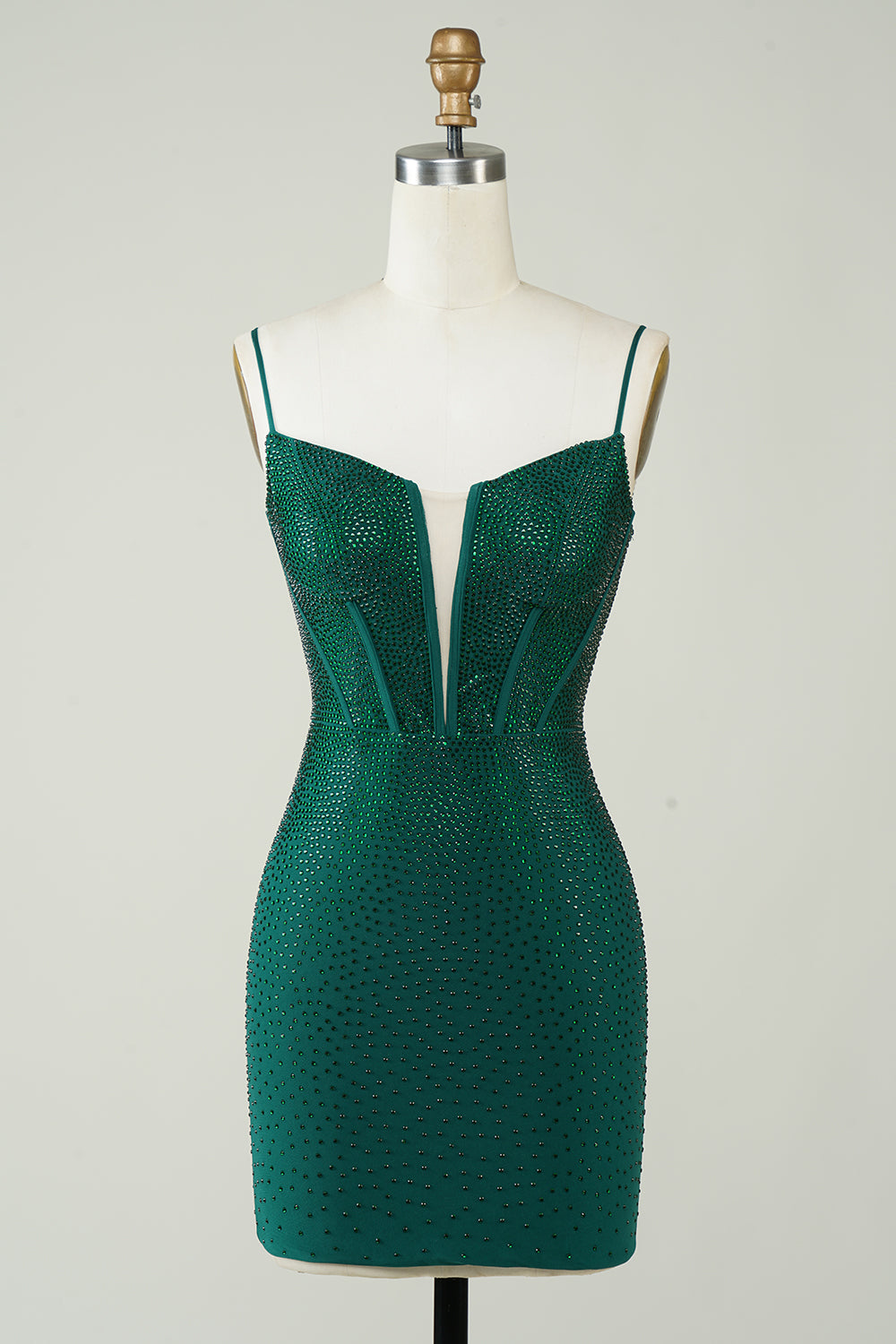 Dark Green Bodycon Spaghetti Straps Short Homecoming Dress with Beading