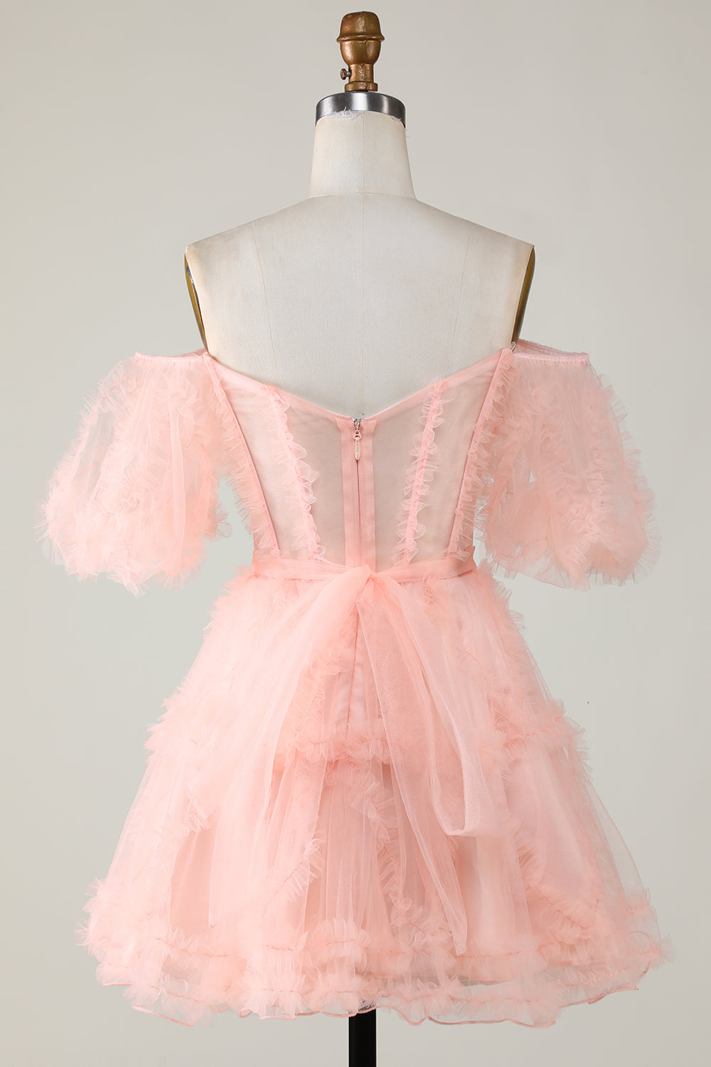 Cute Blush A line Tulle Off The Shoulder Short Homecoming Dress