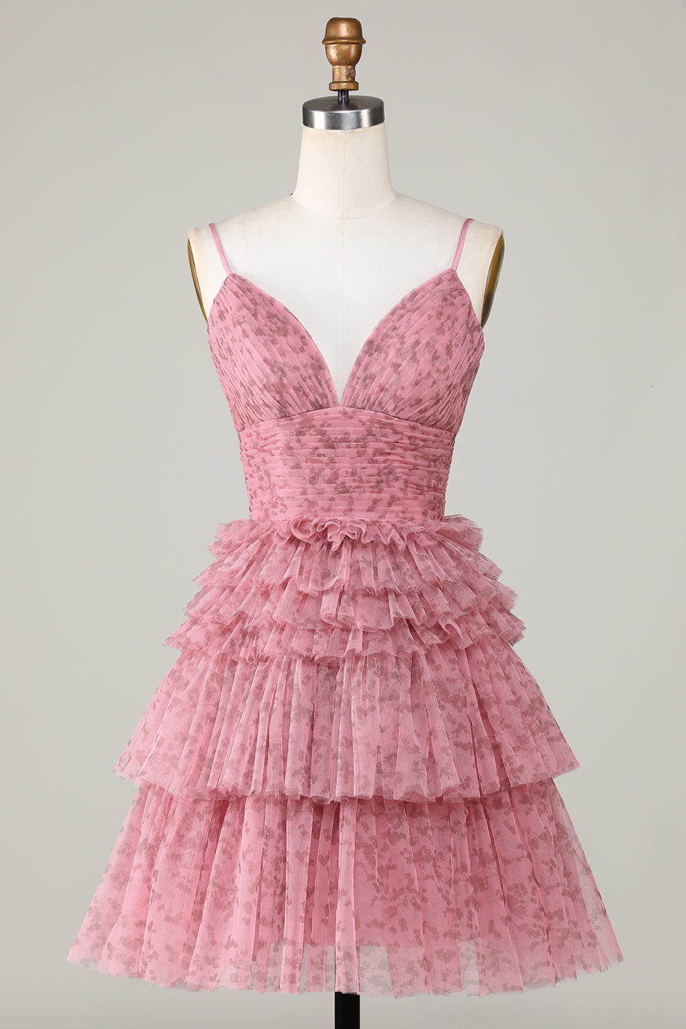 Blush Cute A Line Spaghetti Straps Short Homecoming Dress with Ruffles