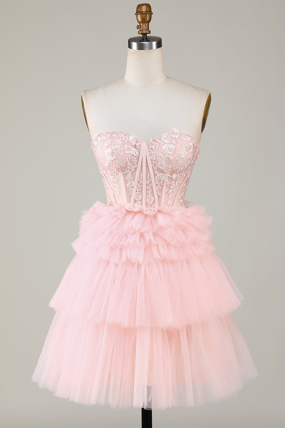 Trendy A Line Sweetheart Tiered Pink Short Homecoming Dress with Ruffles