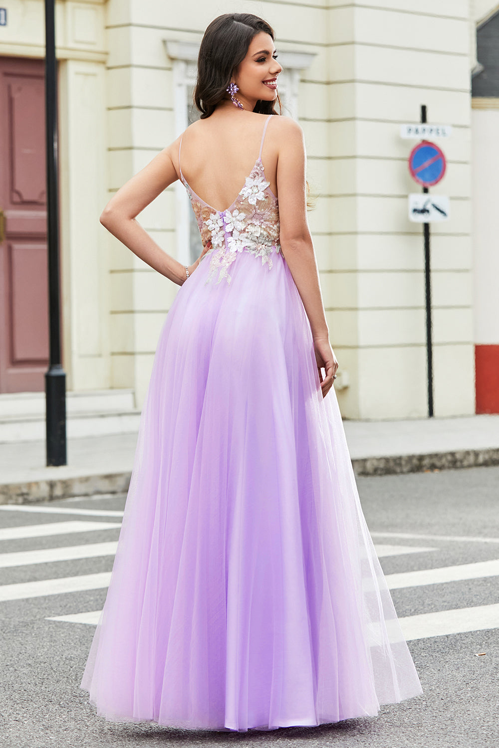 Gorgeous A Line Spaghetti Straps Lilac Long Prom Dress with Appliques