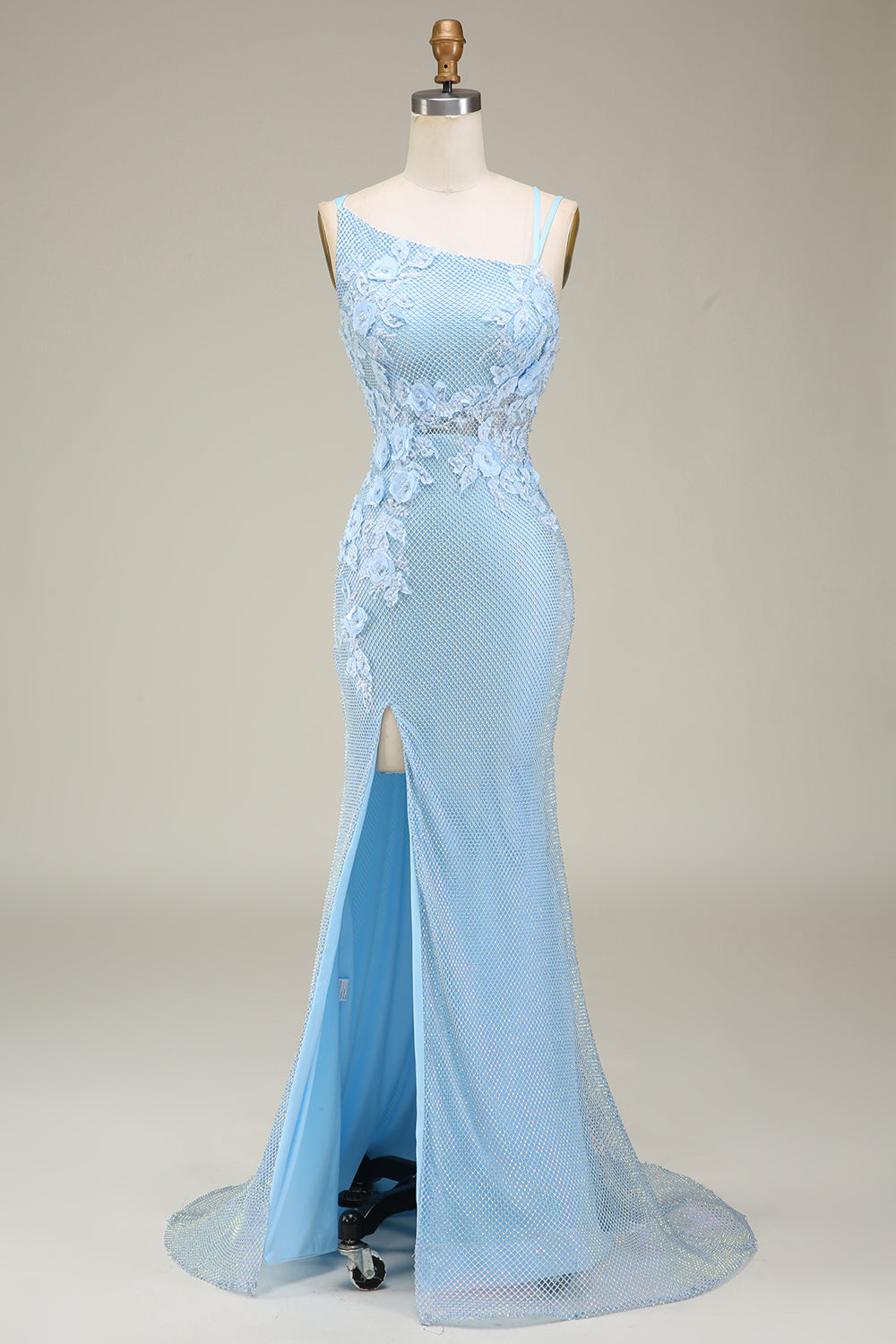 Stylish Light Blue Mermaid Long Prom Dress with Appliques