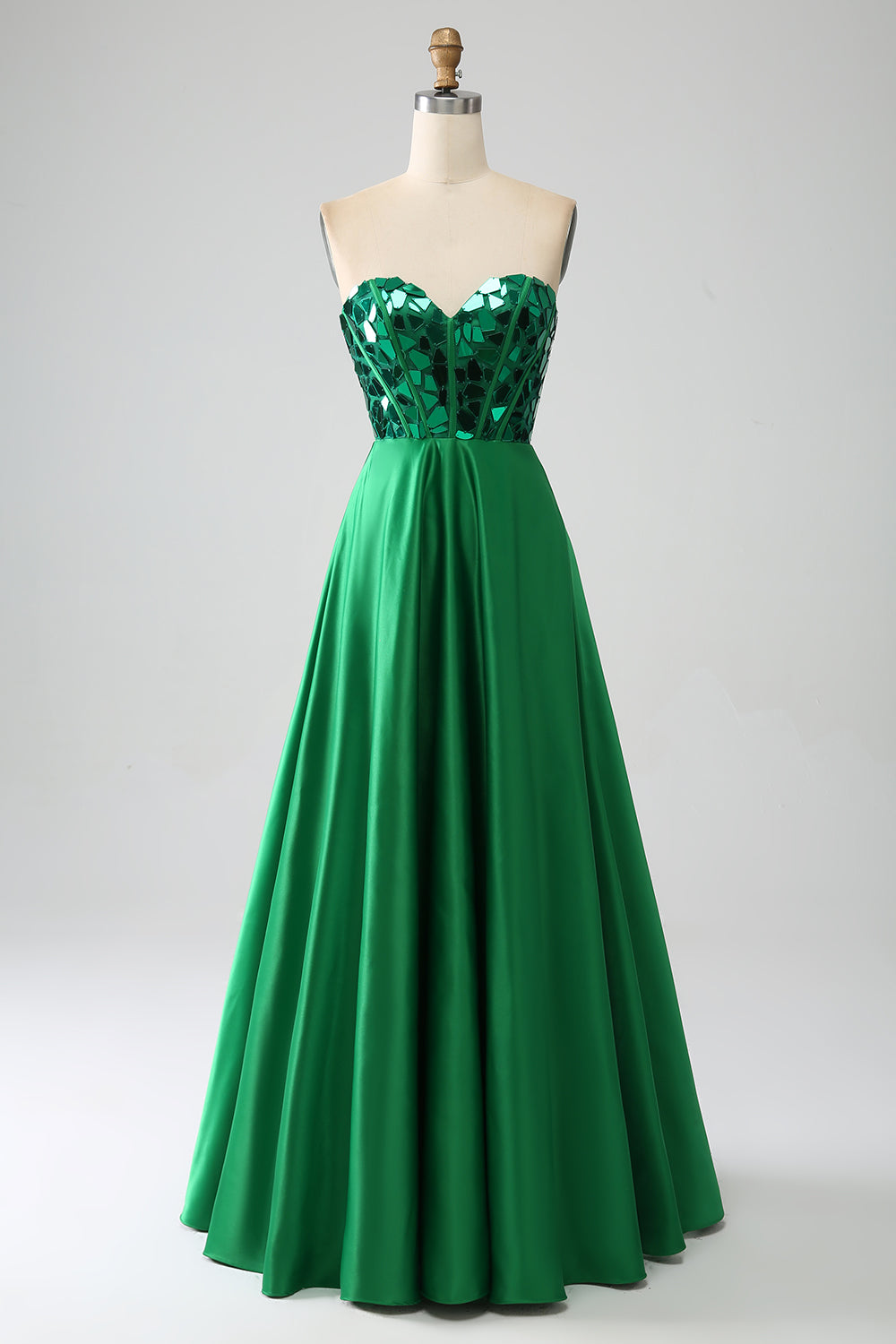 Sparkly Dark Green A-Line Sweetheart Corset Long Prom Dress