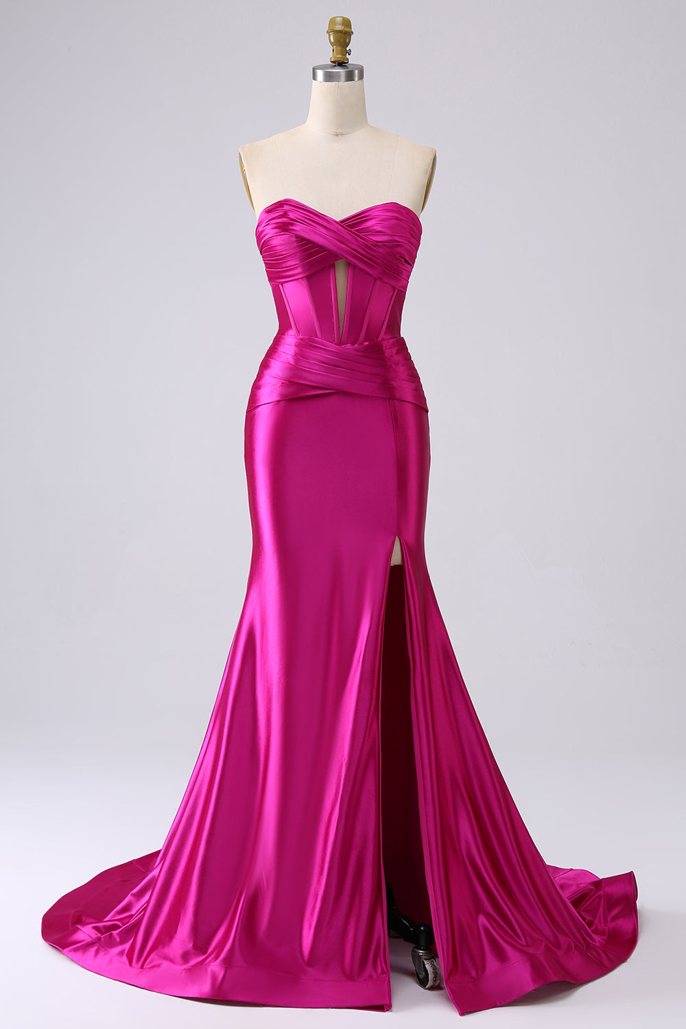 Sparkly Mermaid Sweetheart Corset Long Fuchsia Prom Dress with Slit