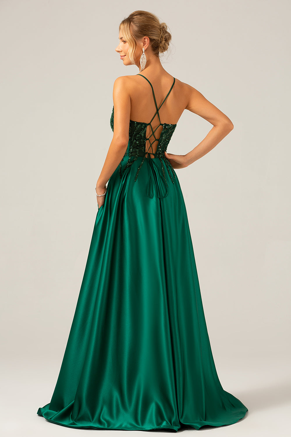 Sparkly Dark Green A-Line Spaghetti Straps Sequin Long Prom Dress