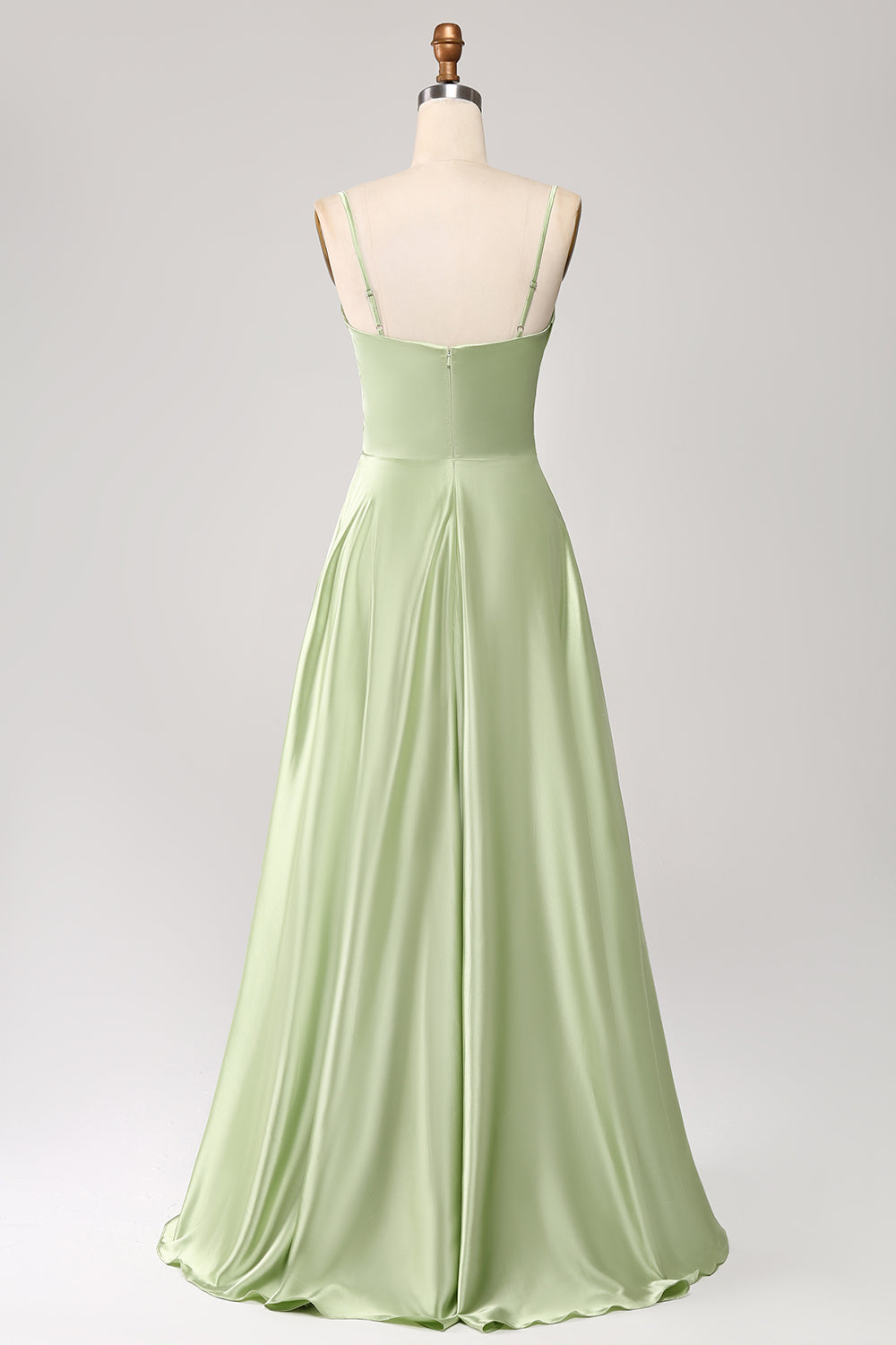 Green A-Line Cowl Neck Spaghetti Straps Maxi Dress With Sequins