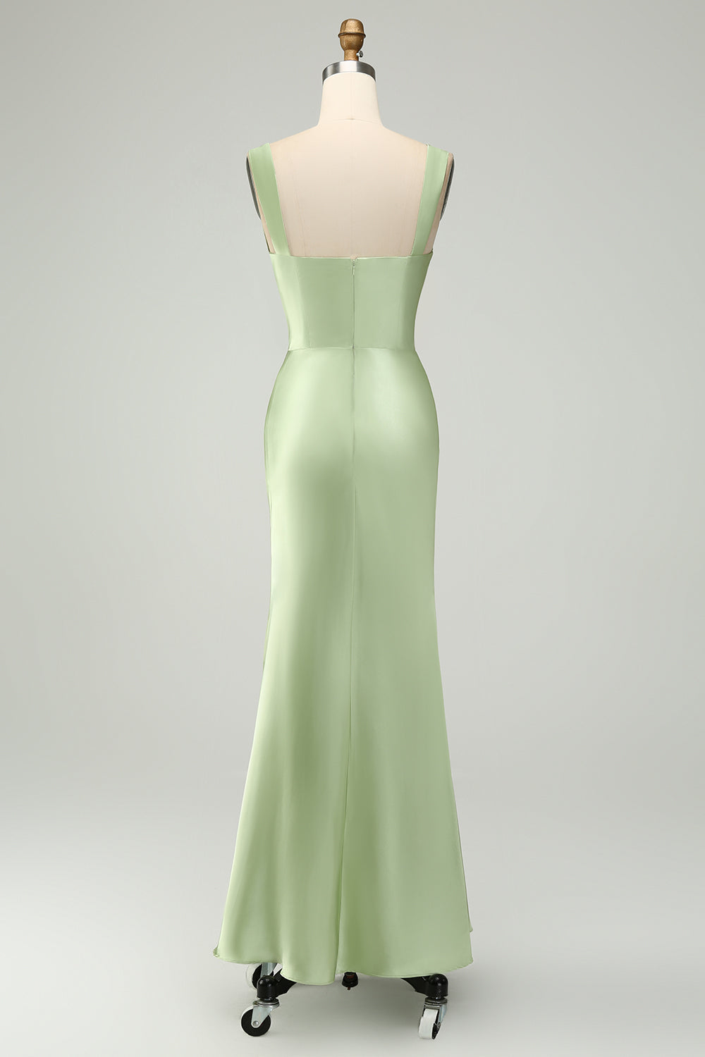 Green Mermaid Asymmetrical Satin Bridesmaid Dress