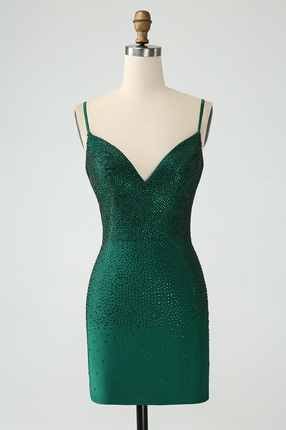 Dark Green Bodycon Spaghetti Straps Backless Homecoming Dress with Beading