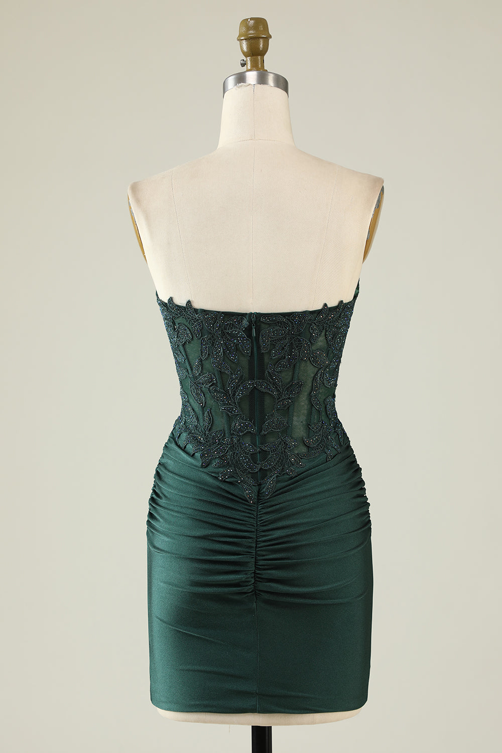 Dark Green Bodycon Strapless Applique Short Homecoming Dress with Beading