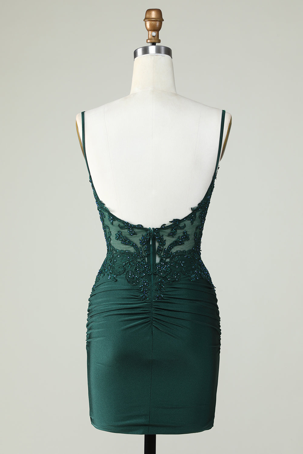 Bodycon Dark Green Spaghetti Straps Corset Homecoming Dress with Beading