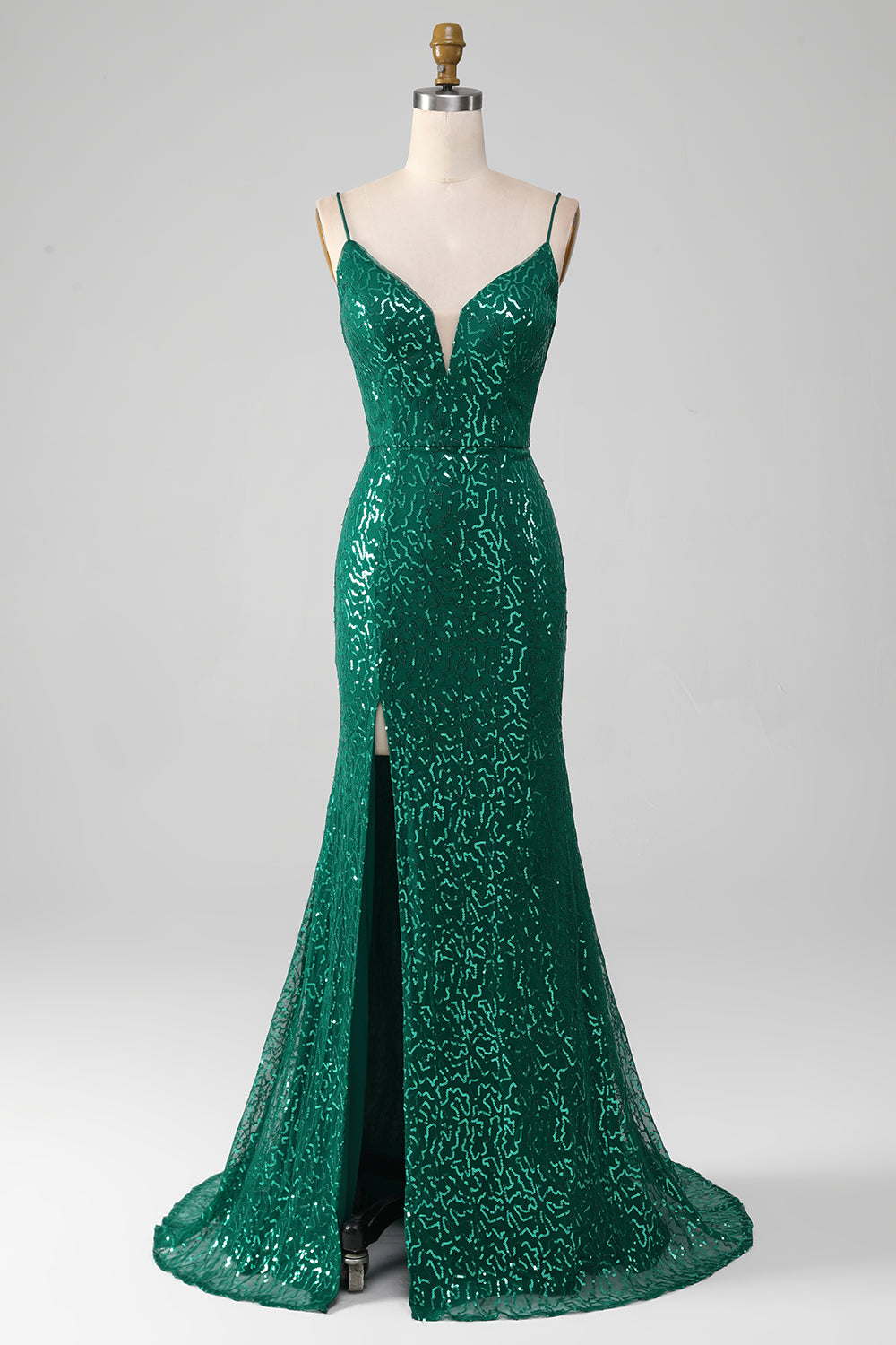 Dark Green Mermaid Sparkly Beaded Sequins Long Prom Dress with Slit