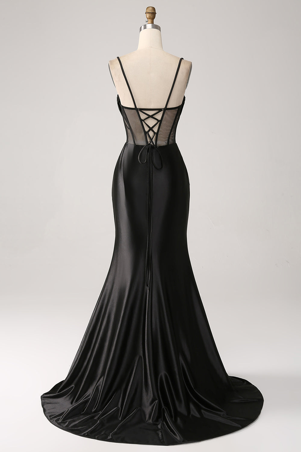 Mermaid Sweetheart Black Satin Long Prom Dress With Beading