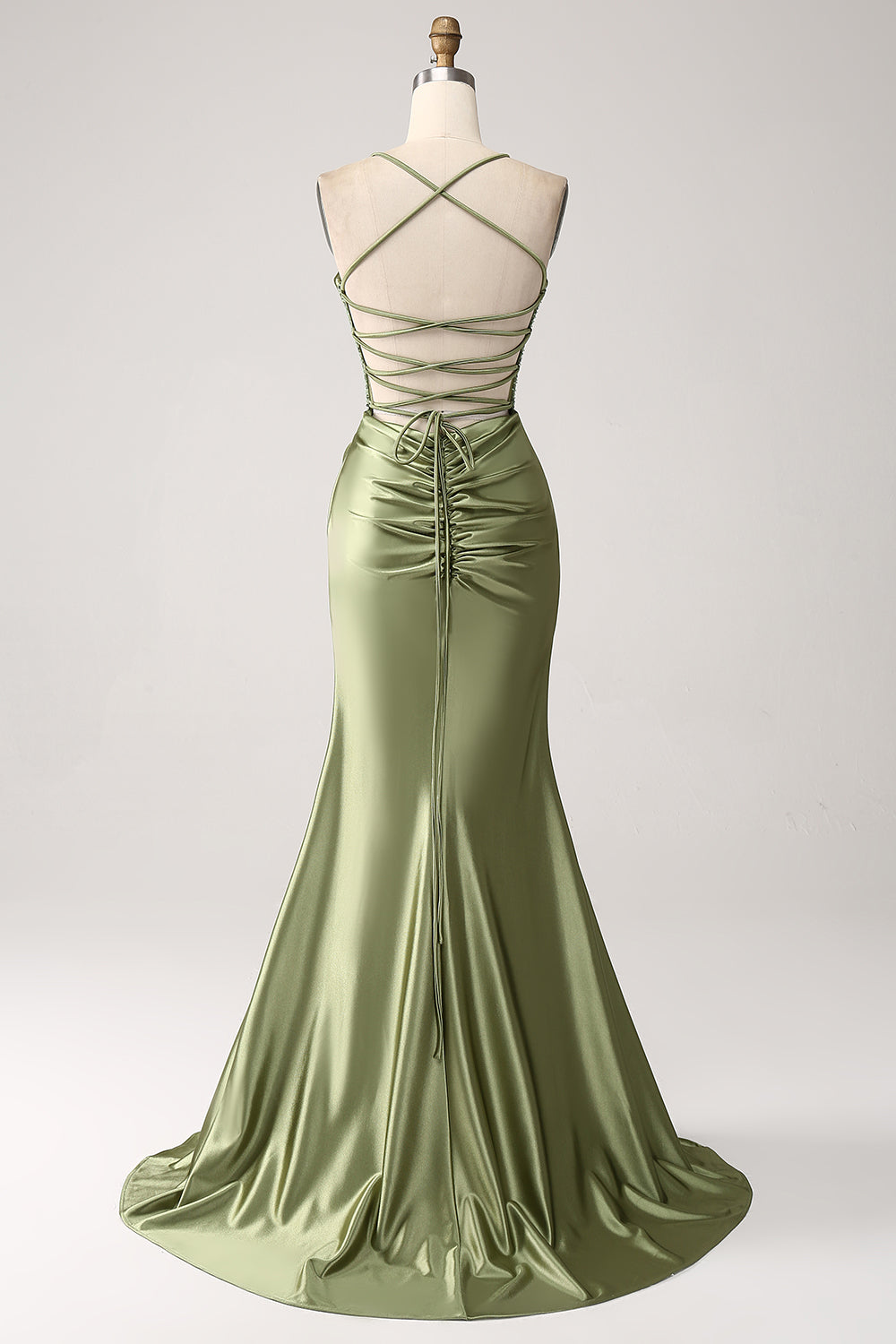 Army Green Mermaid Cowl Neckline Sequin Long Prom Dress With Slit