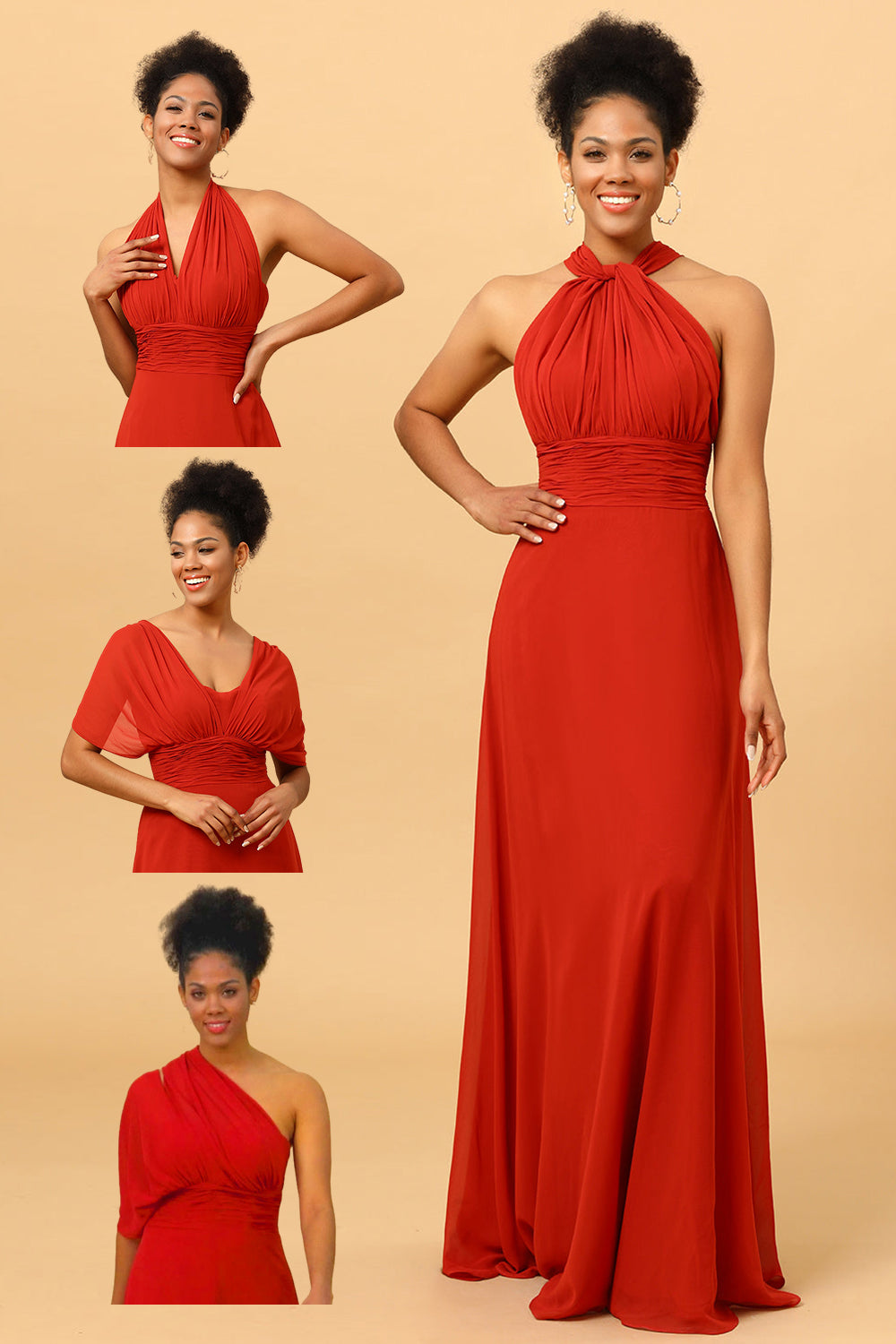 Rust Red Convertible Long Chiffon Bridesmaid Dress