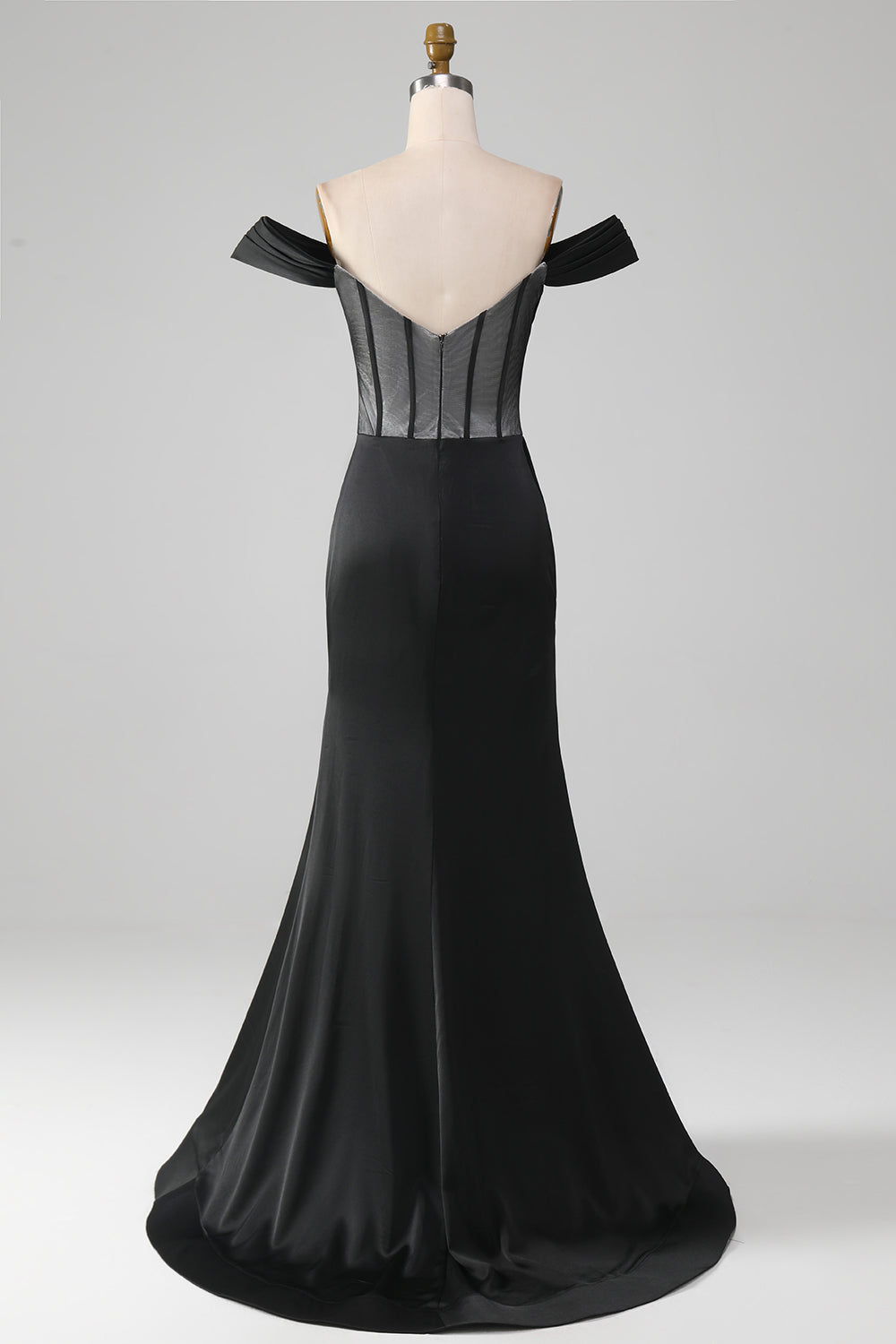 Black Off the Shoulder Corset Satin Mermaid Prom Dress with Slit